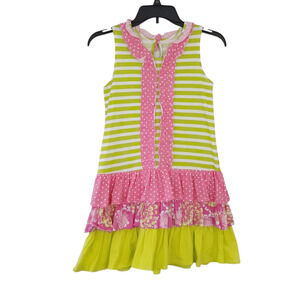 Jelly the Pug Girls Dress Size 10 Summer Spring Green Pink Polkadot Stripes